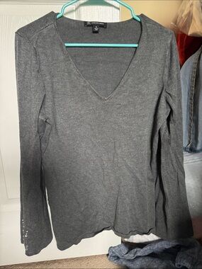 INC International Concepts Dark Gray V-Neck Long Sleeve Top